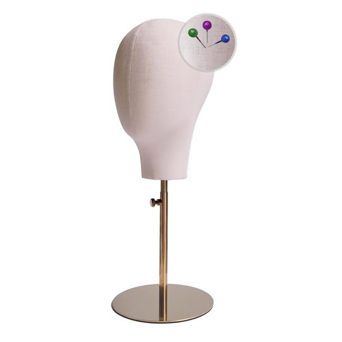 CHADWICK Wig Head Stand with Mannequin Head, 21 Inch Wig Stand, Fabric Head Hat Stand, Manikin Head Block, Wig Holder Head for Wig Styling, Displaying, Making, Retractable Pole, Height 19-24 Inches