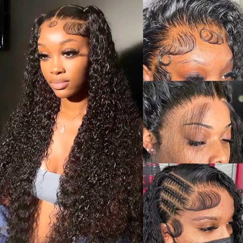 13x6 Deep Wave Lace Front Wigs Human Hair 200 Density HD Lace Front Wigs Human Hair Glueless Deep Curly Wig Frontal Wigs Human Hair Pre Plucked for Women 24inch