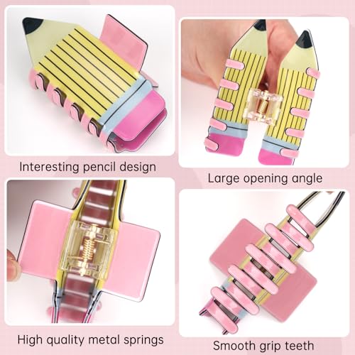 3Pcs Pencil Hair Claw Clips Funny Teacher Hair Clips Cute Back To School Accessories for Teachers Appreaction Present (Yellow)