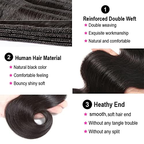Raw Body Wave Bundles Human Hair(16 18 20 Inch)12A Grade Salon Quality Unprocessed Brazilian Body Wave Human Hair Bundles Quick Weave for Black Women Natural Color