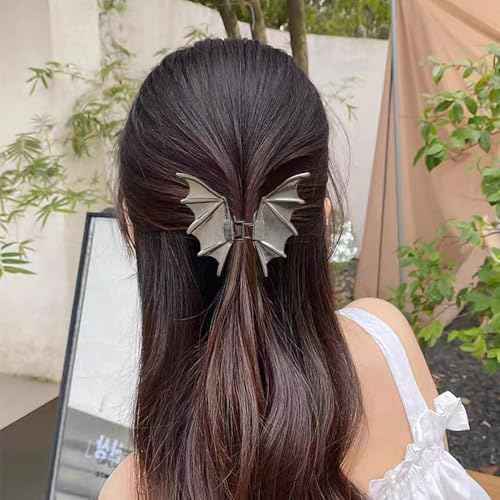 Metal Bat Wing Shape Hair Claw Clips Punk Gothic Style Barrettes - Black - No Slips Jaw Clips for Women's Halloween Party