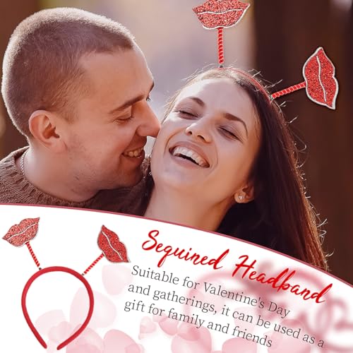 Red Lips Valentine¡®s Day Sequin Headbands Christmas Headbands for Girls Feather Red Glitter Lips Head for Women Girls Party Gift Valentines Decor Headwear (Red)