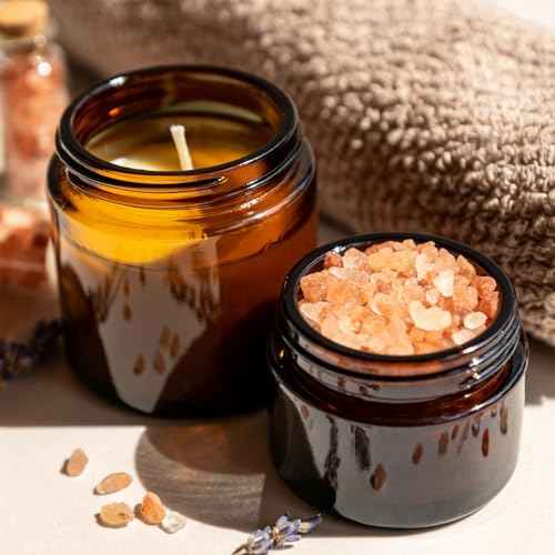 4 oz Small Glass Jars with Lids, Bumobum 36 Pack Amber Glass Cosmetic Jars with Inner Liners, 120ml Round Empty Sample Containers with Blank Labels for Cream, Body Scrub, Lotion
