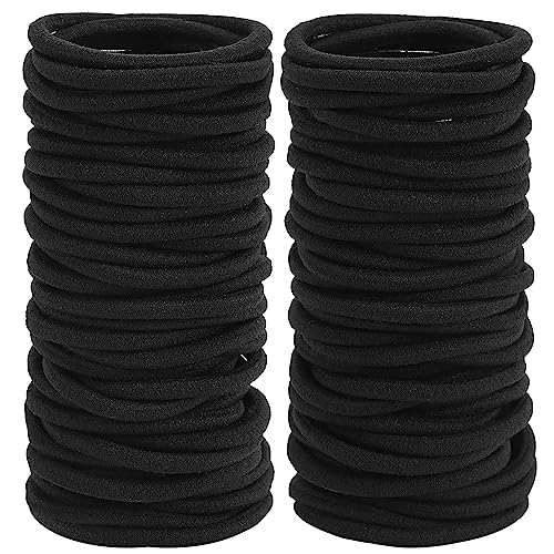 200 PCS Elastic Hair Tie, 4MM Black Hair Ties for Thick and Curly Hair Ponytail Holders Hair Elastic Band for Women or Men(4mm Black)