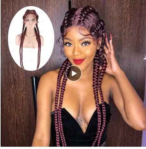 RainaHair 4 Twist Hand Braided Lace Front Wigs 32 Inches 1B# Black Mixed 27# Wig with Baby Hair 100% Hand-Braided Brown for Women (32 Inch) (Red)