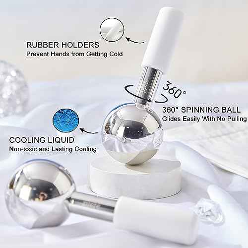 Pfefe 360 Rotating Ice Globes for Face & Eyes, Unbreakable Stainless Steel Cryo Sticks for Beauty Routines, Facials Cold Roller Colling Globes for Puffiness, Wrinkles, Dark Circles, Headaches