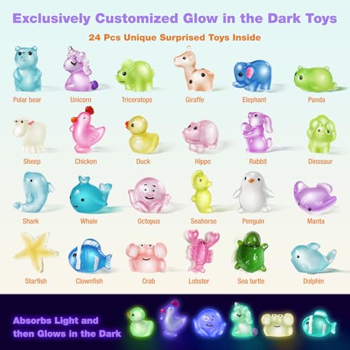 Bath Bombs for Kids with Toys Inside - 24 Pack Kids Bath Bombs with Glow in The Dark Surprise Toys Inside, Natural Organic Bubble Bath Fizzy, Christmas Gifts for Kid Girls Boys, Stocking Stuffers