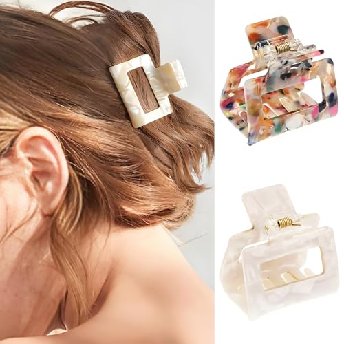 2 Pcs Small Hair Clips Acrylic Claw Clips for Thin Hair Cute French Design Hair Clips for Women, Colorful & White Shell