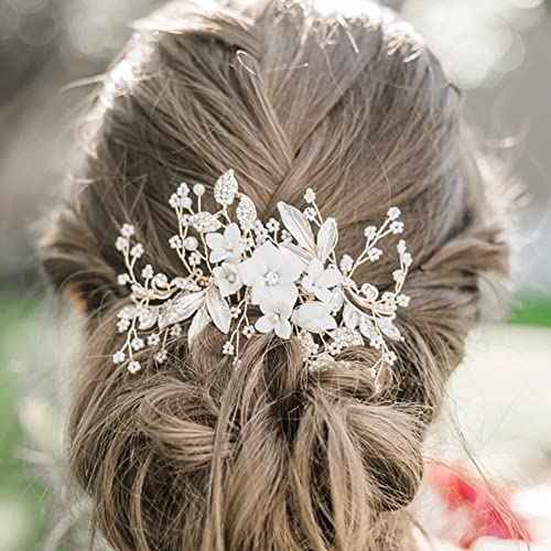 Handmade Silver Bridal Hair Comb Clip Flower Bride Wedding Bridesmaids Hair Vine Crystal Hair Accessories for Brides Headpieces