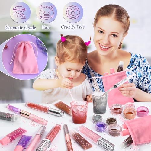 Lip Gloss Making Kit, 58PCS DIY Lip Gloss Kit, Lipgloss Making Kit for Women, Beginner, Girls, Moisturizing Lipgloss Base Moist, Double-Ended Tubes, Jojoba Oil, Tween Girls Gift Trendy Stuff