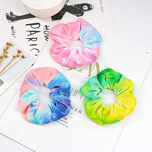 6 PCS Premium Velvet Macaron Theme Gradient Hair Scrunchies Tie Bobbles Girl's Tie Dye Rainbow Hair Bands Scrunchy Hair Tie Ropes Cream Color Hair Elastic Bands (6 PCS Rainbow)
