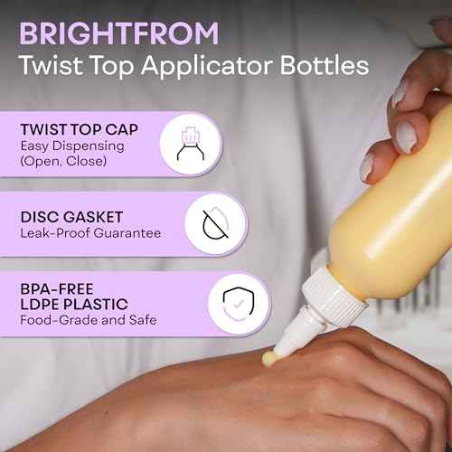 BRIGHTFROM Twist Top Applicator Bottles, Squeeze 4 OZ Empty Plastic Bottles, Refillable, Open/Close Nozzle - Leak Proof, Multi Purpose - 3 PACK