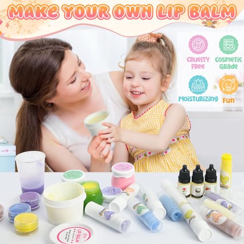 JCOOS DIY Lip Balm Kit for Kids, Fun Lip Balm Making Kit, Lip Gloss Making Kit Moisturizing Lip Kit, Natural Shea Butter, Beeswax, Sweet Almond Oil, Essential Oil, Cute Teen Tween Girls Trendy Stuff
