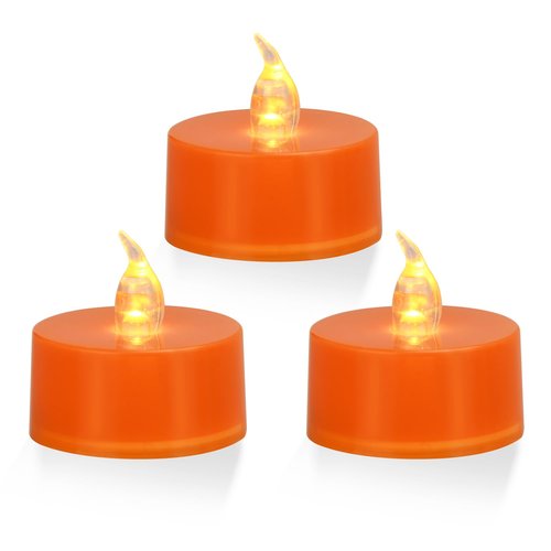 KOABY 12 Pack Warm Yellow Light Non-Flickering Flameless Tea Lights, Orange Base, Last 100H+, Battery Operated Tea Lights for Decor