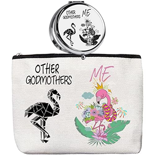 HnoonZ Godmother Gifts,Christmas Gifts for Godmother,Godmother Zipper Makeup Bag Cosmetic Pouch,Godmother Travel Toiletry Pouch Organizer Bag,Godmother Mini Compact Mirror