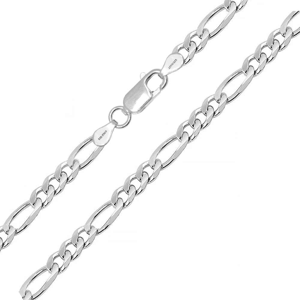 LeCalla 925 Sterling Silver Italian 3.5 MM Solid Diamond-Cut Figaro Link Chain Necklace for Men and Women 26 Inches
