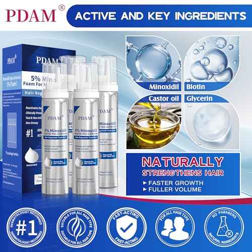 Minoxidil for Men and Women Foam Hair Growth - 5% Minoxidil Foam Hair Regrowth Treatment for Men, Topical Hair Loss Treatments, Extra Strength Thicker & Fuller Hair, 4 x 2.11 oz for 4 Months