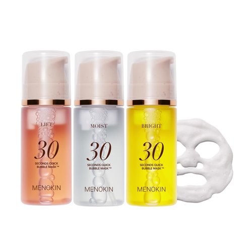MENOKIN 30 seconds Quick Bubble Mask 3Sets (Collagen, Brightening, Moisturizing), Hydration improvement, Radiance-boosting, Easy-to Use, Glass Skin, 3.21 fl.oz