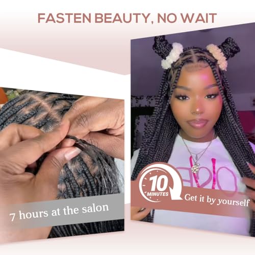 36 Inch Full Lace Braided Wigs for Black Women, 360¡Æ HD Single-layer Square Knotless Box Braid Wig with Baby Hair Handmade Synthetic Hair Blended Lace Front Wig Natural Black