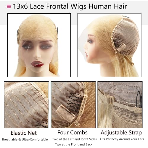 613 13x6 Lace Front Wig Human Hair Blonde Body Wave Glueless HD Lace Frontal Wigs Pre Plucked with Baby Hair for Black Women 180% Density 26 Inch