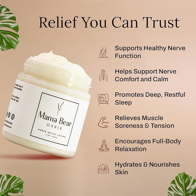 Mama Bear Oasis Lotion - Neuropathy Nerve Therapy & Relief Cream - Maximum Strength Relief Cream for Foot, Hands, Legs, Toes Includes Magnesium, Arnica, Vitamin B6, Aloe Vera, MSM (Pack of 3)