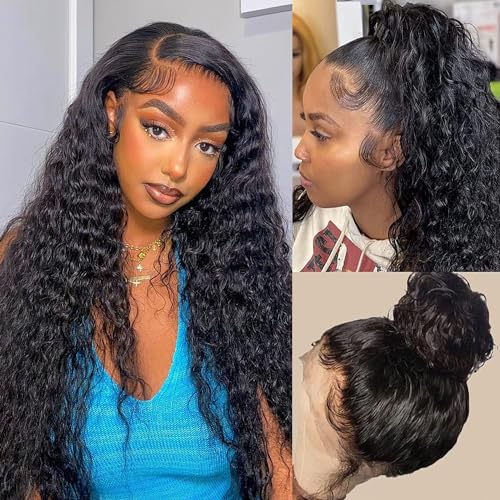 360 Lace Front Wigs Human Hair Pre Plucked Deep Wave Lace Front Wigs Human Hair Wigs for Black Women with Baby Hair Natural Hairline Deep Culy 360 Full Lace Wigs 22 Inch