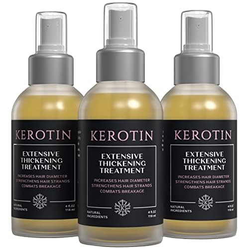 Kerotin Hair Thickening Spray w/Keratin for Fine & Thin Hair Growth in Women, Heat Protectant, Repair Mist for Volume, Body & Shine, Diameter Booster, Natural & Cruelty Free, Made in USA - 3 Pack