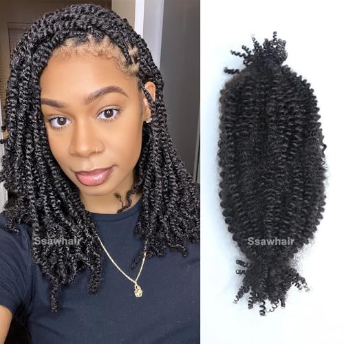 Afro Kinky Curly Human Hair Bulk Springy Twist Hair Extensions For Twist Braiding Locs Hair Pre-Separated Springy Afro Twist Human Hair Extensions 22 Inch 100g