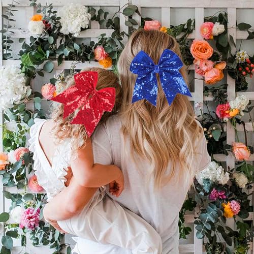 12-Color Jumbo Glitter Cheer Bow Clip ? 7¡± Sequin Hair Bow for Girls, Perfect for Softball, Uniforms, Christmas, Halloween, and Special Occasions