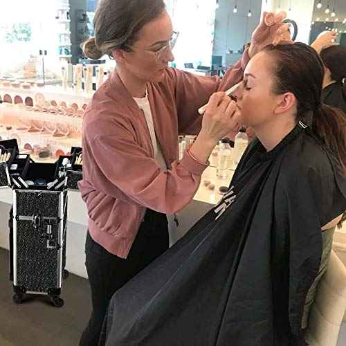 OUDMAY Makeup Case - 2 In 1 Aluminum Professional Rolling Cosmetics Storage Organizer With Locks and Folding Trays Black Diamond