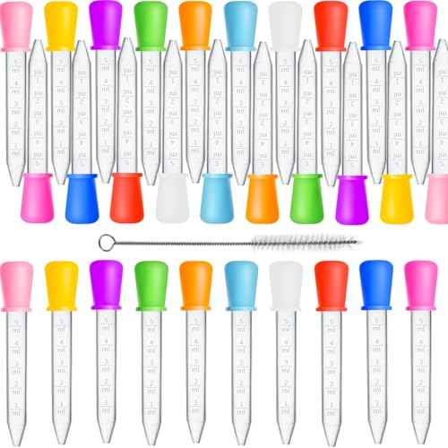 Liquid Droppers, 30 Pcs 5ml Medicine Droppers for Kids, Silicone Pipettes Dropper with 1 Clean Brush, Small Plastic Eye Dropper for Kids Medicine, Candy Mold, Gummy Bear, Gelatin, Oil, Crafts