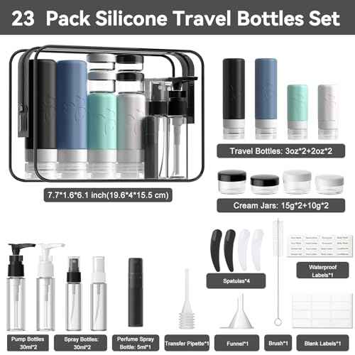 23 Pack Travel Bottles for Toiletries, TSA Approved Travel Shampoo Bottles, Silicone Travel Containers for Toiletries, Leak Proof Refillable Travel Essentials for Liquids Shampoo and Conditioner