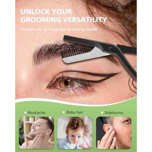 BALUCA Eyebrow Scissors with Comb | Professional Stainless Steel Eyebrow Trimmer for Women & Men | Dual-Design Precision Eye Brow Trimmer Scissors for Effortless Grooming, Silver (Black)