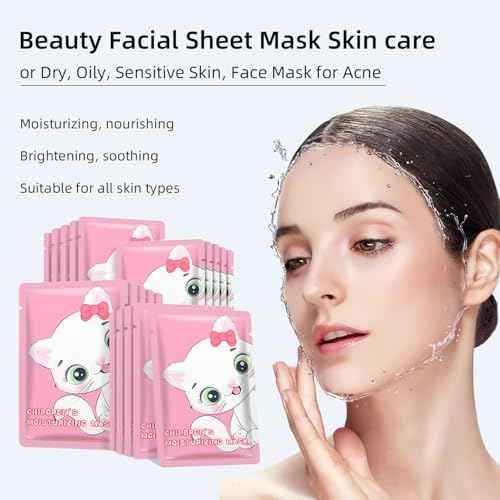 IREV Face Masks Skincare, Animal Character Sheet Masks, Beauty Facial Masks for Women Skin Care, Soothing Face Sheet Masks, Facial Masks, Moisturizing Sheet Mask, 5 Pack (Cat)