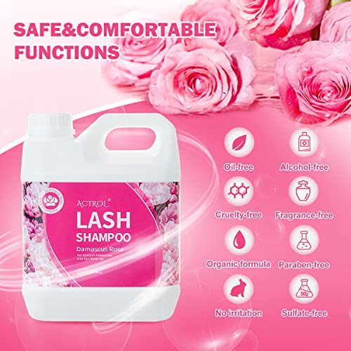 Eyelash Extension Cleanser Rose 2L Natural Lash Extension Shampoo Professional Eyelid Foaming Cleanser Paraben & Sulfate Free Non-lrritating with Salon and Home Care