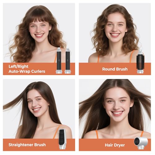 5 in 1 Blow Dryer Brush,110-120V Hair Dryer Brush, Fast Drying & 3 Adjustable Temperatures Hot-Air Hair Brushes, Detachable Hot Air Styler Set for Curling/Volumizing/Straightening/Styling (White Gold)