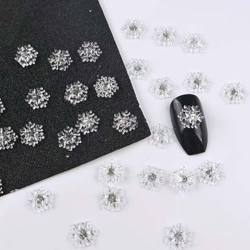100 Pcs Christmas Nail Charms Snowflake Nail Art Charms with Rhinestones Designs White Transparent Snowflake Nail Supplies for Acrylic Nails Xmas Nail Decoration for Women DIY Manicure Accessories