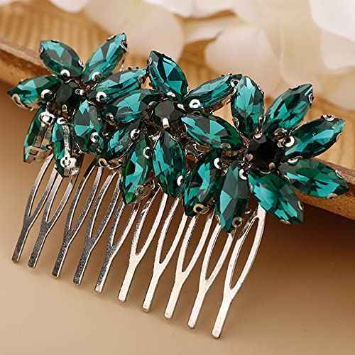 Crystal Flower Hair Comb for Women Girls Prom Crystals Hair Comb Wedding Headpiece for Bride Bridemaid Flower Girls Green