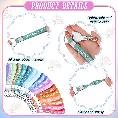 Hillban 64 Pcs Christmas Gift for Women Bulk 32 Rainbow Canvas Makeup Bag with 32 Inspirational Quote Keychains Zipper Cosmetic Bag Travel Toiletry Coin Pouch for Thanksgiving Xmas Birthday Holiday