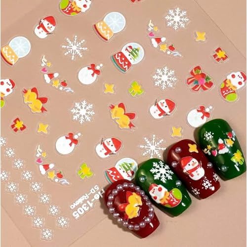 4Sheet Christmas Nail Sticker 5D Embossed Xmas Nail Art Decals Santa Claus Christmas Tree Elk Snowflake Snowman Design Winter Nail Art Sticker for Women DIY Manicure Decorations