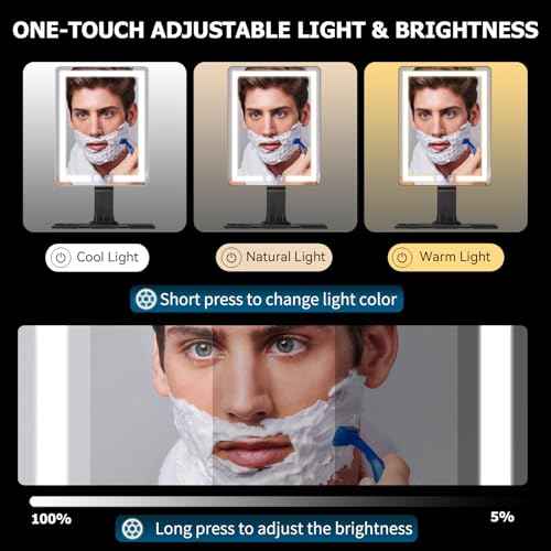 Heated Shower Mirror Fogless for Shaving, Anti Fog Shower Mirror with Light, 5000mAh Rechargeable Large 12.5¡¿8" Fog Free Mirror for Shaving with Razor Holder for Men & Woman, Removable, NO-Drilling