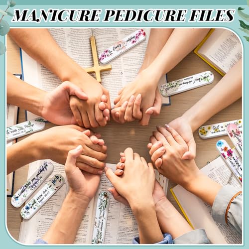 50 Pack Christian Gifts for Women Bulk Church Bible Verse Nail Files Floral Scripture Emery Boards Christian Religious Gift Nail Files for Employee Appreciation Teacher Staff Coworkers Women