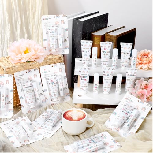 Loopeer 36 Set/ 72 Pcs Bulk Christmas Employee Appreciation Gift Lip Balm Hand Cream Thanksgiving Christmas Team Gifts Boho Rainbow Thank You Party Favors for Women Coworker Teacher Staff Volunteer