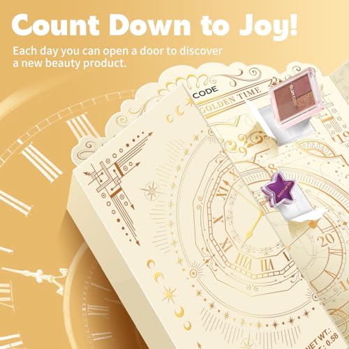 Makeup Advent Calendar 2025, 24 Days Beauty Gift Set for Adult Women & Teen Girls ? GlAM CODE Christmas Countdown Calendar Beauty & Cosmetics Holiday Surprise Make Up Gift Kits - Golden