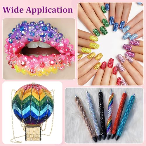 32000Pcs Resin Rhinestones with Tweezers for Bedazzling, Multicolor 3mm Crystal with 3Pcs 10ml B7000 Jewelry Glue for Bedazzled Nail Art Crafting Makeup