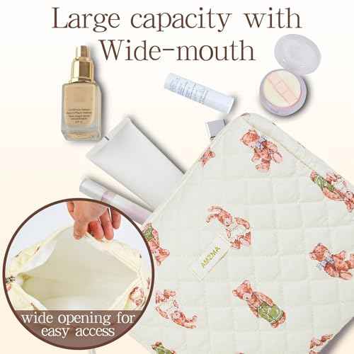Makeup Bag Travel Cosmetic Bag, 3 PCS Quilted Make Up Bags for Women Makeup Organizer Case, Coquette Makeup Pouch Travel Essentials Toiletries Accessories