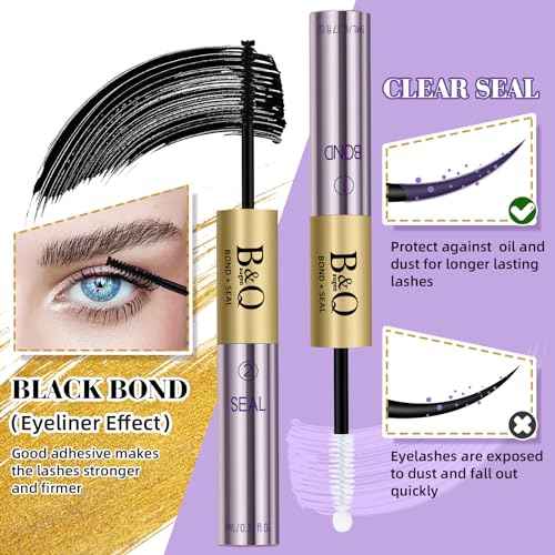 B&Q Lash Cluster Glue 10ml, Waterproof Bond and Seal Lash Glue, Long Lasting cluster lash glue, 2 in 1 Eyelash glue for Clusters Use Strong Hold 48h (Bond & Seal)