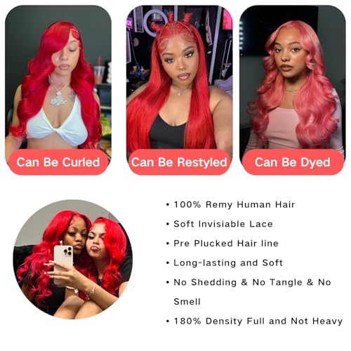Hot Red Lace Front Wig Human Hair 180% Density 13x4 HD Lace Straight Colored Human Hair Wigs For Women Virgin Brazilian Hair 20 inches