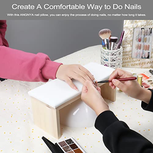 Arm Rest for Nail Techs, Professional Microfiber Leather Nail Arm Rest Cushion with Soft High-Density Sponge Solid Wood Table Non-Slip Manicure Hand Rest Stand for Nail Supplies (White)