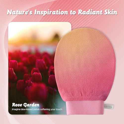 LOTTA Dreamy-Glow Deep Exfoliating Glove - Vegan Dead Skin Removal Body Scrub Mitt Bath Washcloth for Women Shower Exfoliation (Rose Garden)
